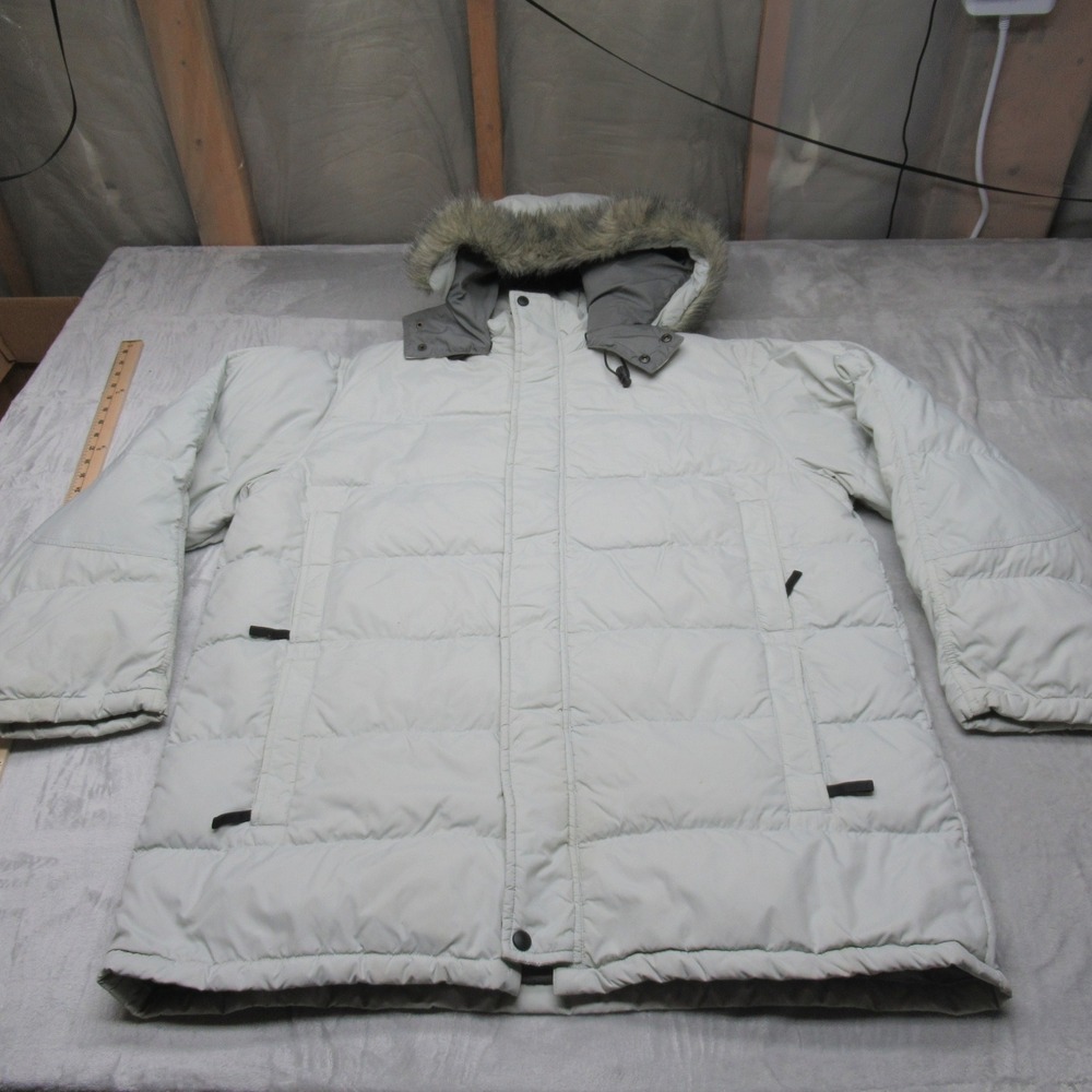 Eddie Bauer‎ Down Jacket Men XXL White Insulated Faux Fur Hood Winter Rain Wind